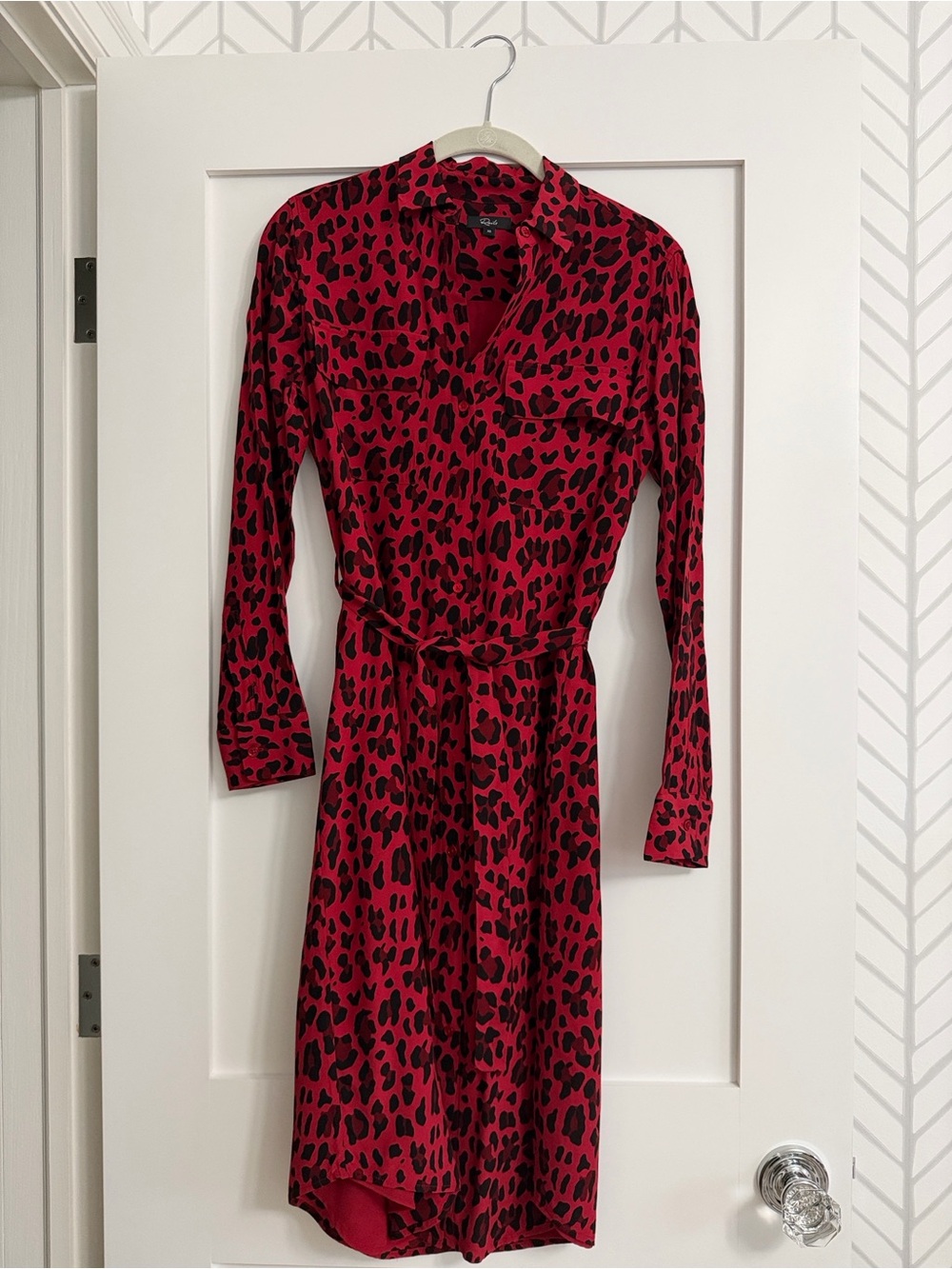 Rails Red and Black Leopard Print Long Sleeve Shirt Dress